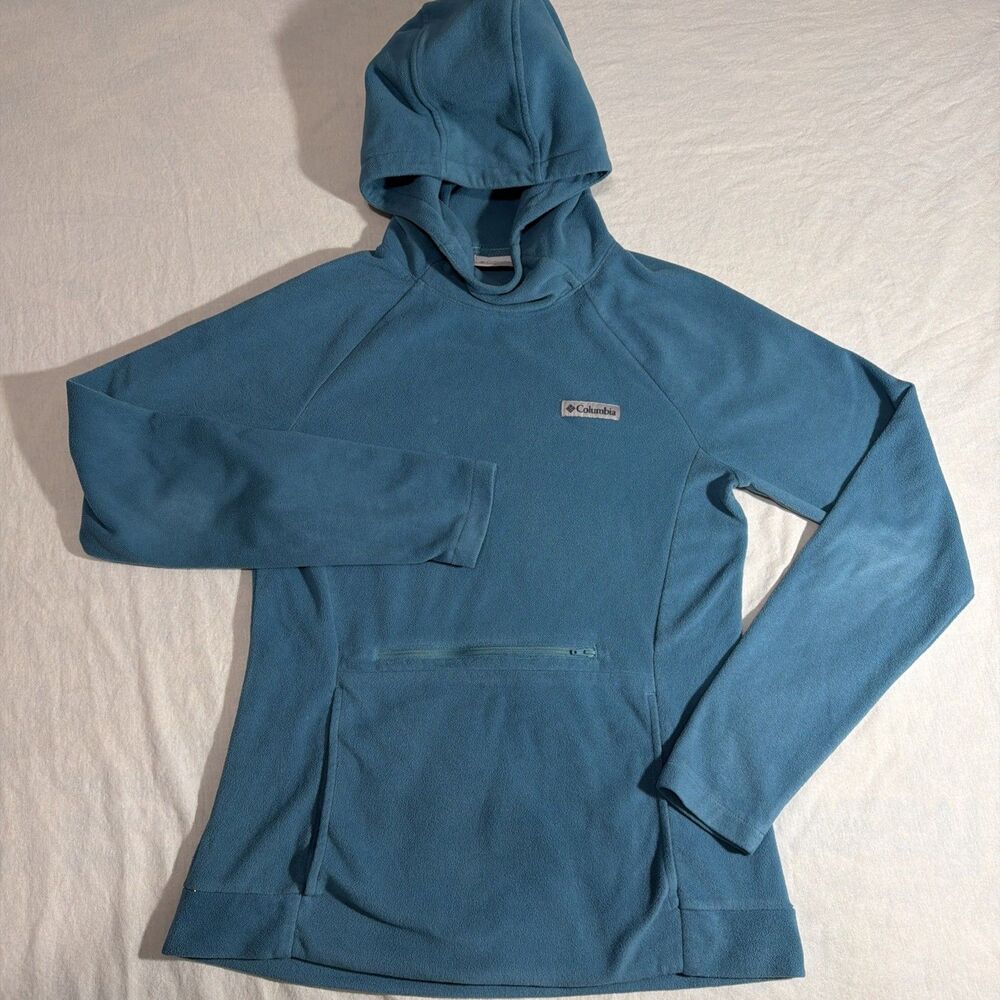 Columbia Fleece Hoodie Women's Small Long Sleeve Blue Pocket Kangaroo